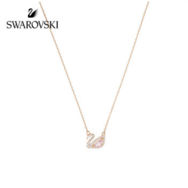 【抖音爆款】SWAROVSKI 施华洛世奇 Dazzling Swan 玫瑰金色天鹅粉色仿水晶项链女锁骨链 镀玫瑰金色 5469989JPY带授权招加盟代理