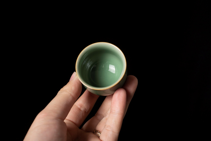 茶器 土人斋 龙泉青瓷 梅子青 青依对杯套组 (2个品茗杯)