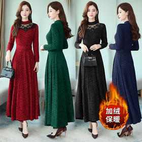AHM-xrxm755秋冬新款复古风阔太太加绒加厚连衣裙 XCX