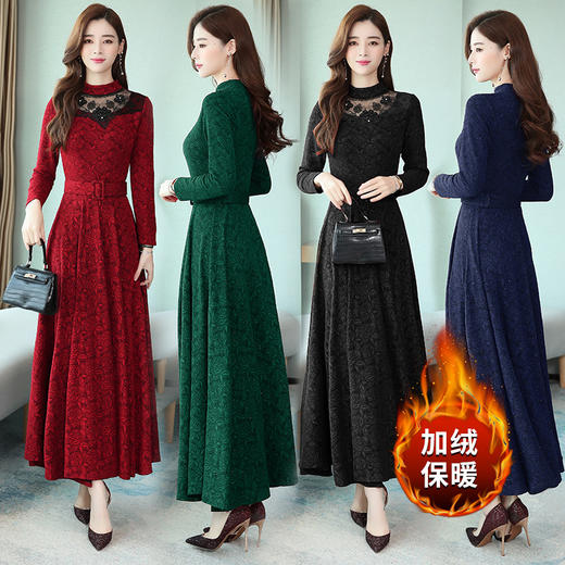 AHM-xrxm755秋冬新款复古风阔太太加绒加厚连衣裙 XCX 商品图0