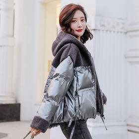 LJY-Q8872-107冬季新款一体颗粒绒拼接亮面连帽棉服