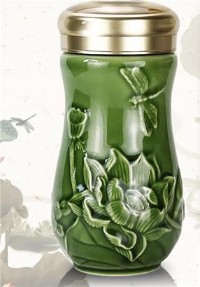 乾唐轩小蜻蜓夏荷（耀州绿）随身杯单层（仅供济南市区） 商品图2