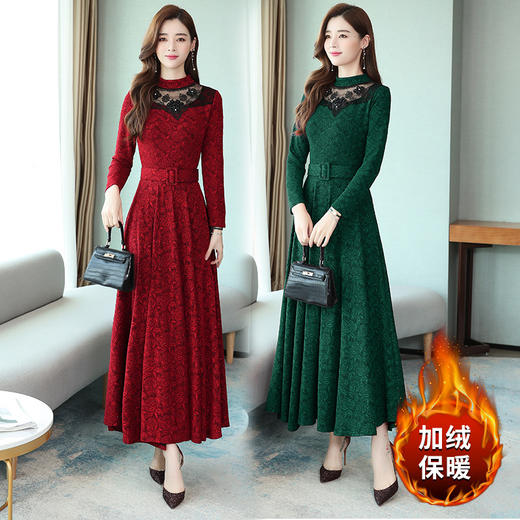 AHM-xrxm755秋冬新款复古风阔太太加绒加厚连衣裙 XCX 商品图1