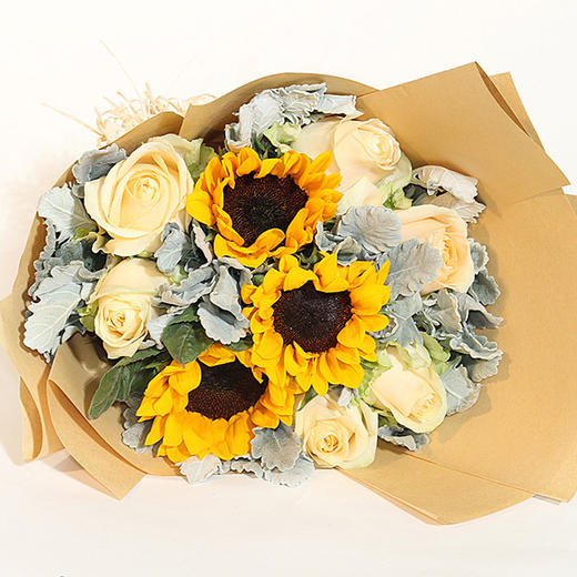 暖阳向日葵玫瑰混搭花束