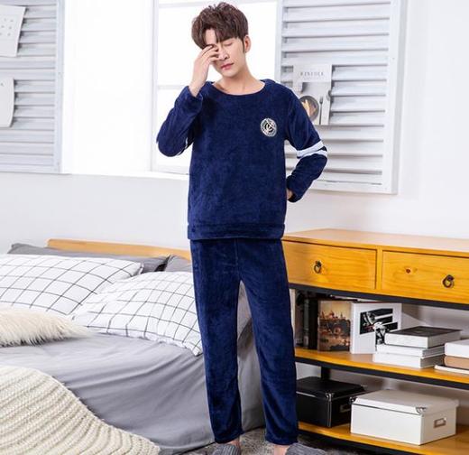 【睡衣男】.。睡衣男士秋冬季长袖珊瑚绒加绒加厚保暖法兰绒家居服套装 商品图1