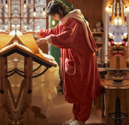 【睡袍】*连体睡衣女 加绒法兰绒睡袍加裤子套装家居服卡通珊瑚绒睡衣女冬 商品图1