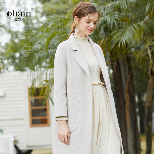 欧芮儿西装领格子毛呢外套女2019新款冬中长款小个子呢大衣 商品图0