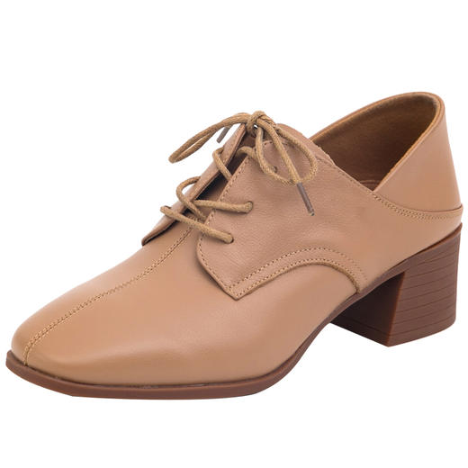 中跟系带韩版方头真皮职业舒适粗跟气质黑色皮鞋货号ay8059