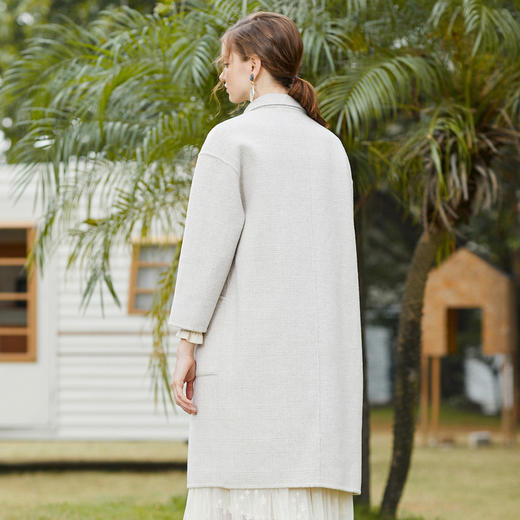 欧芮儿西装领格子毛呢外套女2019新款冬中长款小个子呢大衣 商品图2