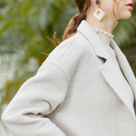 欧芮儿西装领格子毛呢外套女2019新款冬中长款小个子呢大衣 商品图3