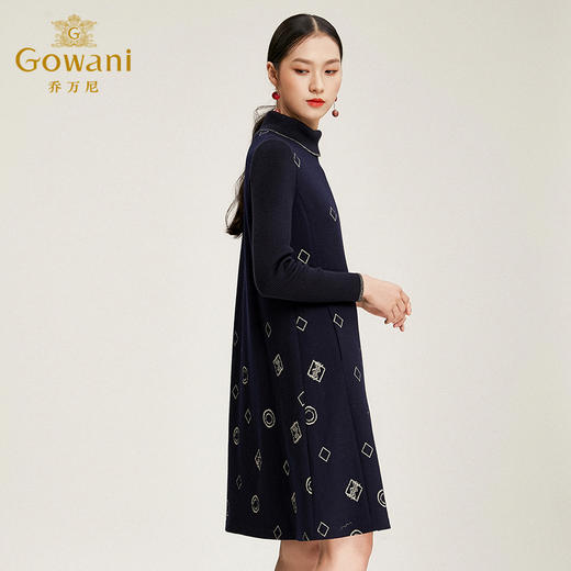 乔万尼女秋冬修身收腰气质羊毛连衣裙长袖裙打底中长款EN4E706 商品图2