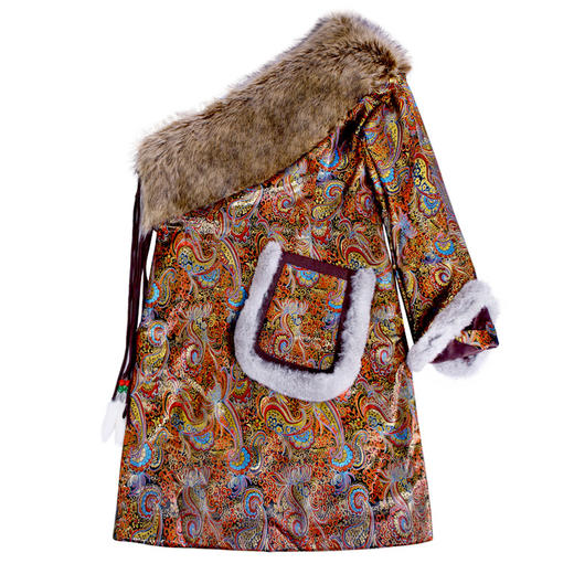 花制作朗格多姆冬季新款改良藏袍棉袄民族风中长款高端织锦棉衣