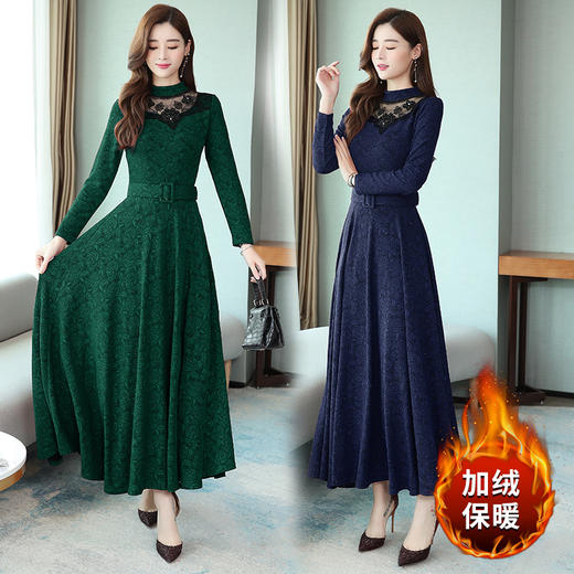 AHM-xrxm755秋冬新款复古风阔太太加绒加厚连衣裙 XCX 商品图2