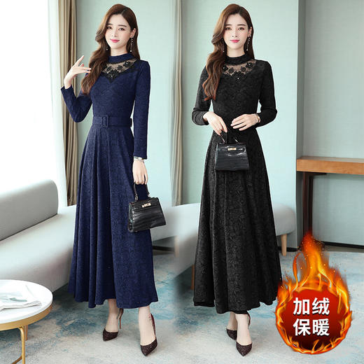 AHM-xrxm755秋冬新款复古风阔太太加绒加厚连衣裙 XCX 商品图3