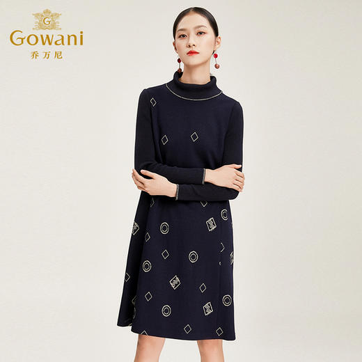 乔万尼女秋冬修身收腰气质羊毛连衣裙长袖裙打底中长款EN4E706 商品图1