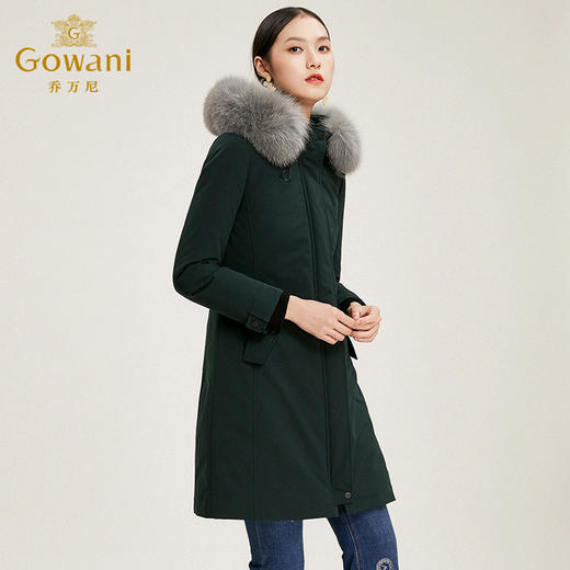 乔万尼冬季双面穿鸭绒修身收腰毛领连帽羽绒服女长款EN4T838 商品图1