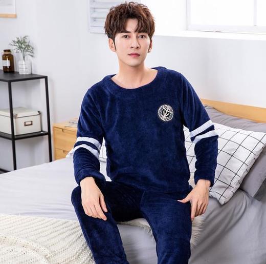 【睡衣男】.。睡衣男士秋冬季长袖珊瑚绒加绒加厚保暖法兰绒家居服套装 商品图0