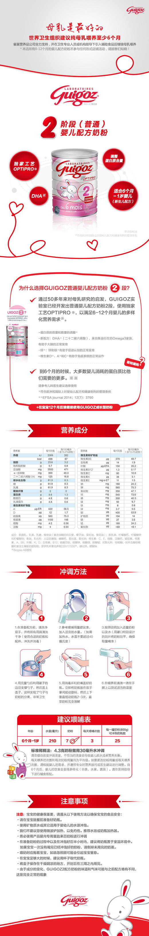 【法国直邮】法国古戈氏Guigoz防吐奶防溢奶配方奶粉2段（800g)JPY带授权招加盟代理 商品图1