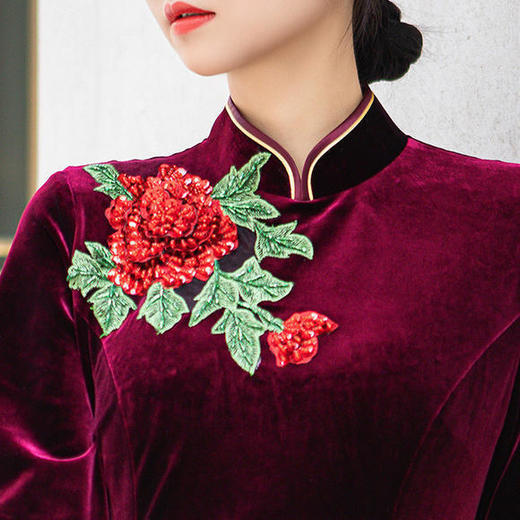 时尚立领改良金丝绒旗袍hyx7298