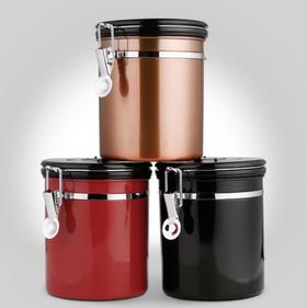 【厨房配件】带排气阀304不锈钢密封罐咖啡豆储存罐干果茶叶罐