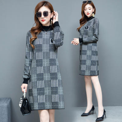 WE 	KED-M573加厚格子中长款时尚优雅打底连衣裙 商品图0