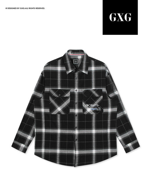 GXG男装2019年冬季新格纹格子刺绣长袖衬衫男衬衣外套 GY103790G 商品图0