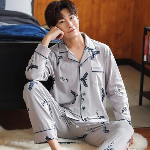 【睡衣男】.秋冬新品韩版全棉男士睡衣 雄鹰图案印花开衫宽松男士休闲家居服 商品图0