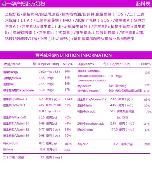 明一金装孕妇奶粉产妇奶粉 900g罐装JPY带授权招加盟代理 商品图4