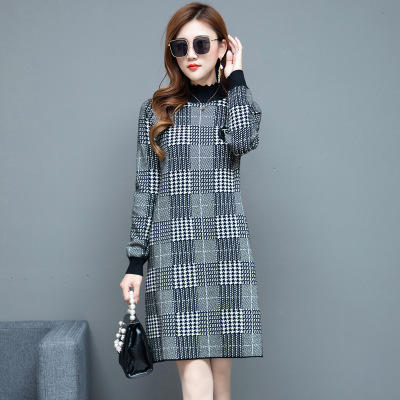 WE 	KED-M573加厚格子中长款时尚优雅打底连衣裙 商品图1