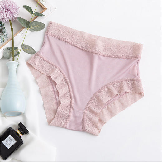 丁摩 真丝内裤女透气舒适天然桑蚕丝蕾丝包臀性感大码无痕平角内裤加大5条组S066 商品图7