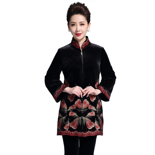 MY-8848秋冬中长款加厚棉衣金丝绒高档绣花棉衣 商品图2