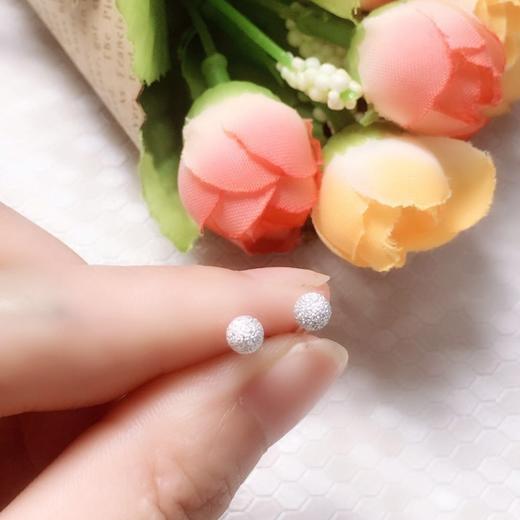 香港正生纯银S925时尚简单光珠磨砂耳钉6m个性百搭款防过敏 送朋友闺蜜JPY带授权招加盟代理 商品图0