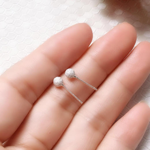 香港正生纯银S925时尚简单光珠磨砂耳钉6m个性百搭款防过敏 送朋友闺蜜JPY带授权招加盟代理 商品图2