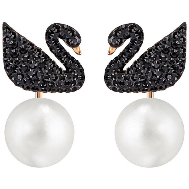 【香港直邮】Swarovski/施华洛世奇 Swan系列 小天鹅耳钉黑色两用5193949JPY带授权招加盟代理