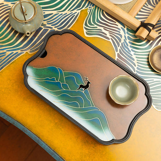 朱炳仁丨寿山瑞鹿 铜石茶盘 商品图1