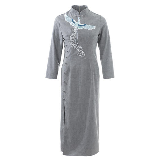 YFN-19307秋季新款格子旗袍改良版文艺年轻款少女中长款中国风优雅连衣裙 商品图4