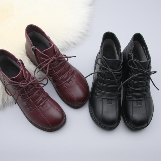 内联升女鞋冬季棉鞋毛绒里系带牛皮靴高帮鞋4075C 商品图1