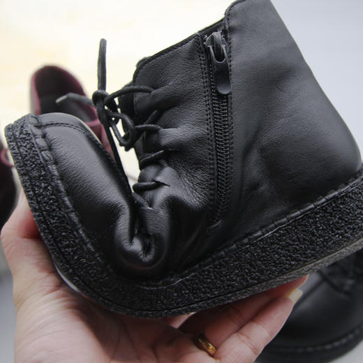 内联升女鞋冬季棉鞋毛绒里系带牛皮靴高帮鞋4075C 商品图3