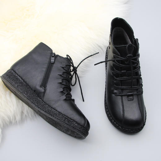 内联升女鞋冬季棉鞋毛绒里系带牛皮靴高帮鞋4075C 商品图5