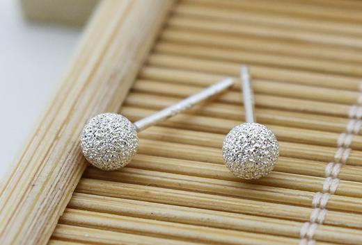香港正生纯银S925时尚简单光珠磨砂耳钉6m个性百搭款防过敏 送朋友闺蜜JPY带授权招加盟代理 商品图5