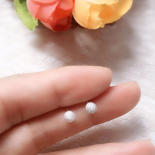 香港正生纯银S925时尚简单光珠磨砂耳钉6m个性百搭款防过敏 送朋友闺蜜JPY带授权招加盟代理 商品图3