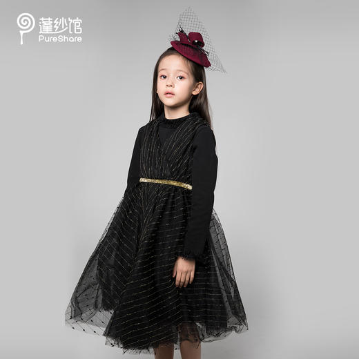 pureshare蓬纱馆 儿童公主裙女童周岁连衣裙冬装洋气宝宝礼服裙-黑色爱的纱裙 商品图0