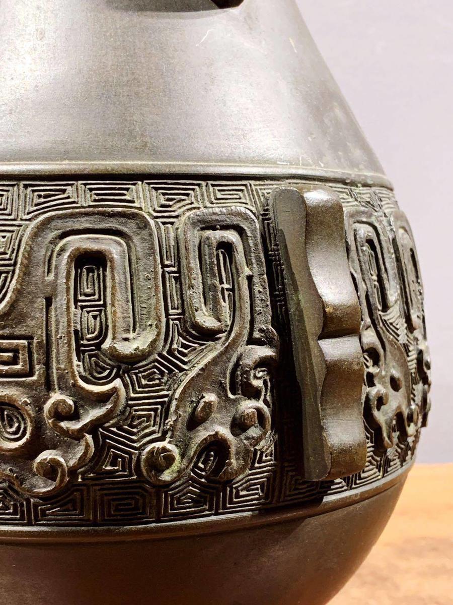 適切な価格 中国 古銅青銅 饕餮文 双耳瓶 M R3759C 中国 美術品