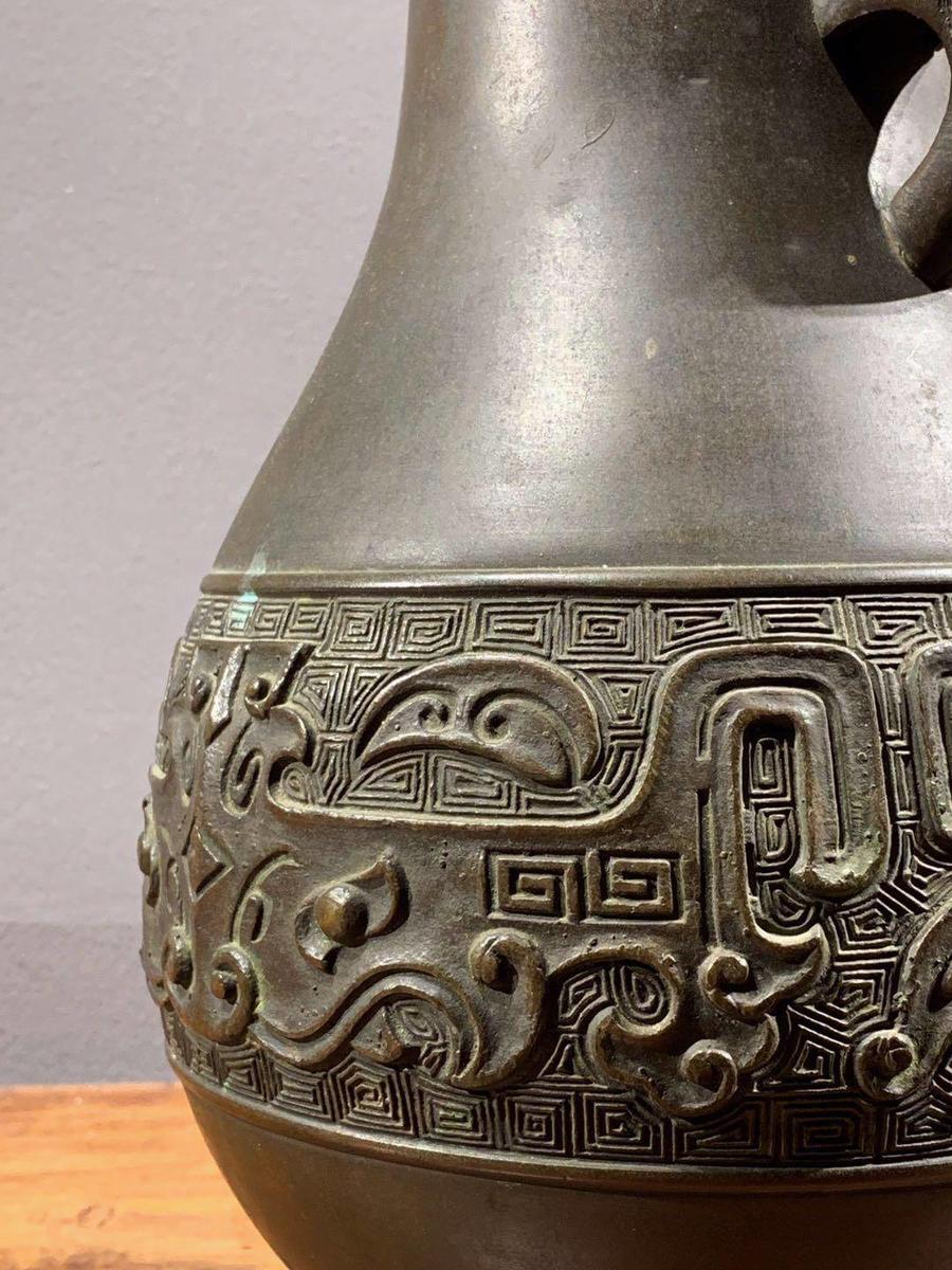 中国 古銅青銅 饕餮文 双耳瓶 M R3759C