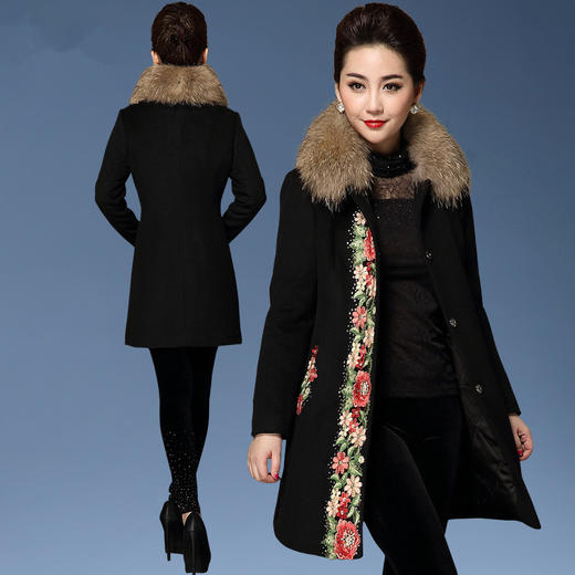 MY-88062秋冬中老年加棉加厚羊毛呢毛领外套 商品图0