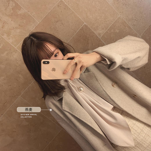 金蘑菇菇 高端双面呢大衣长袖翻领中长款双排扣外套 商品图0