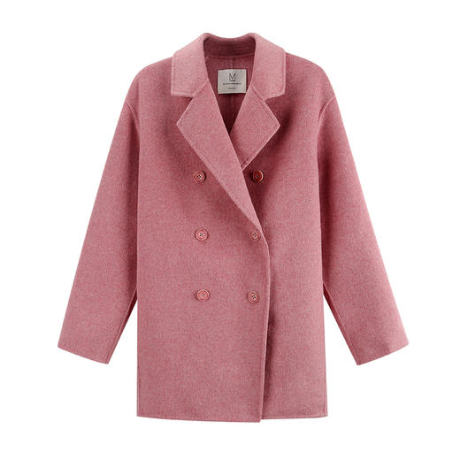 金蘑菇菇 高端双面呢大衣长袖翻领中长款双排扣外套 商品图4