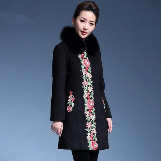 MY-88062秋冬中老年加棉加厚羊毛呢毛领外套 商品图3