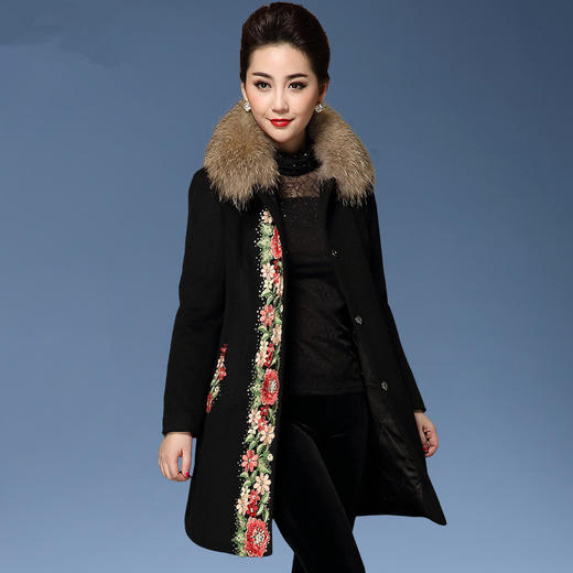 MY-88062秋冬中老年加棉加厚羊毛呢毛领外套 商品图1