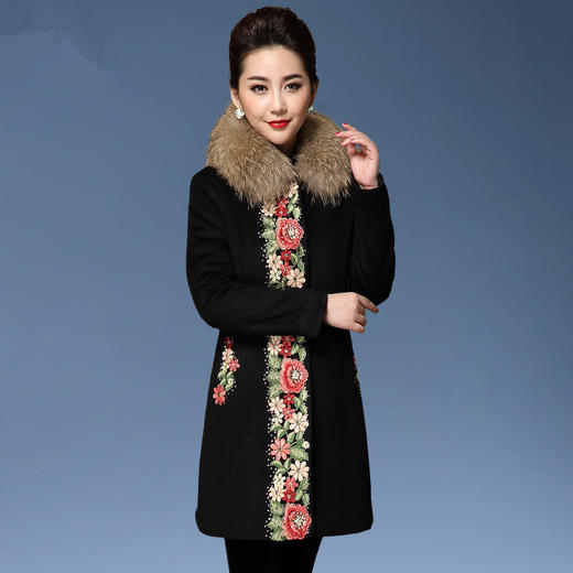 MY-88062秋冬中老年加棉加厚羊毛呢毛领外套 商品图2